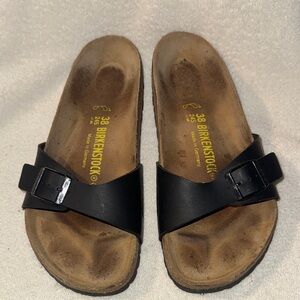 EUC Birkenstock Madrid Black Leather Slides Size 38